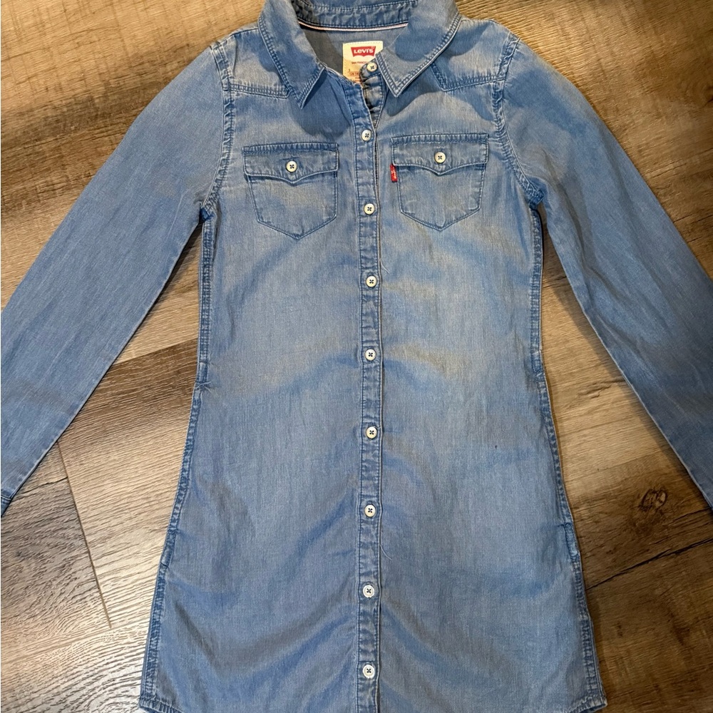 Levi's Girls Long Sleeve Button Up Denim Dress Size Small 🦋🌷 - Picture 9 of 10